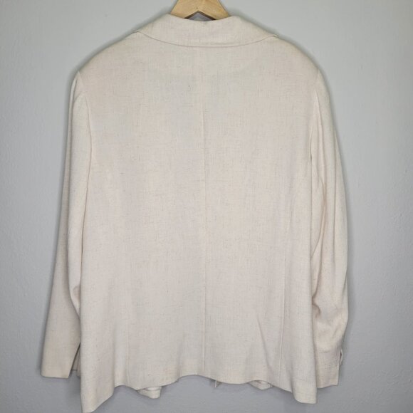 Linen Blend Open Front Collared Cream Blazer Size 20W - Picture 2 of 5
